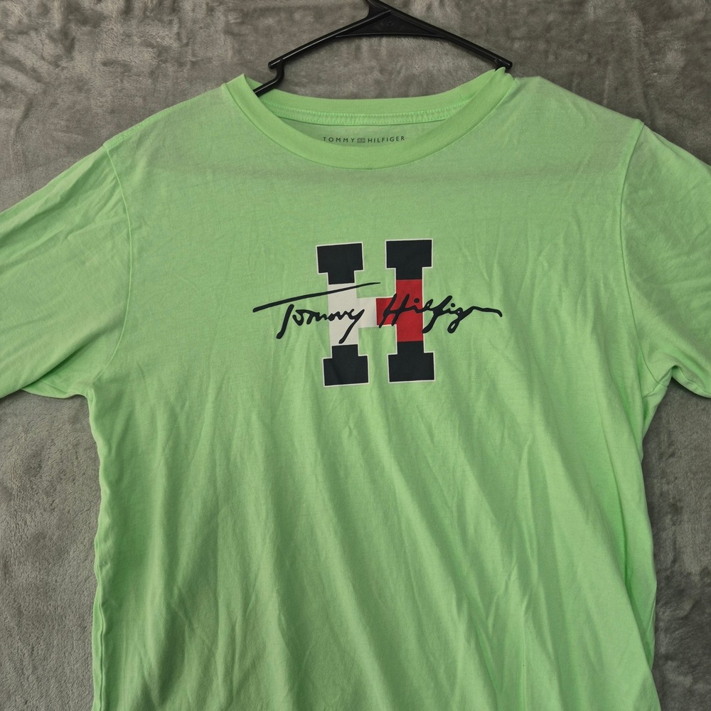 Tommy Hilfiger Boys Lime Green Graphic H Logo T-Shirt Size L 14/16 TBTHA0BF-344